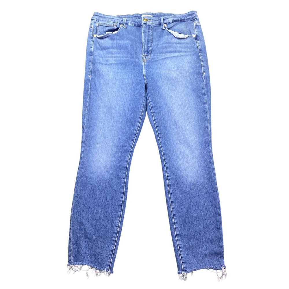 Good American Good Legs High Rise Raw Hem Skinny Jeans Blue Size 16 GL941T